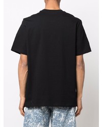 schwarzes und weißes bedrucktes T-Shirt mit einem Rundhalsausschnitt von MSGM