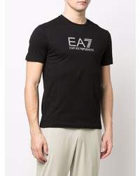 schwarzes und weißes bedrucktes T-Shirt mit einem Rundhalsausschnitt von Ea7 Emporio Armani