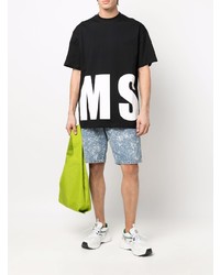 schwarzes und weißes bedrucktes T-Shirt mit einem Rundhalsausschnitt von MSGM