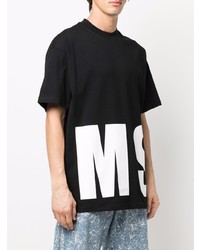 schwarzes und weißes bedrucktes T-Shirt mit einem Rundhalsausschnitt von MSGM