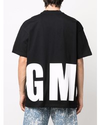 schwarzes und weißes bedrucktes T-Shirt mit einem Rundhalsausschnitt von MSGM