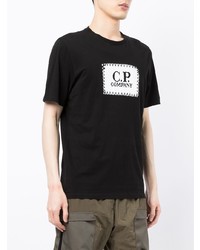 schwarzes und weißes bedrucktes T-Shirt mit einem Rundhalsausschnitt von C.P. Company