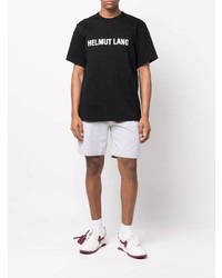 schwarzes und weißes bedrucktes T-Shirt mit einem Rundhalsausschnitt von Helmut Lang