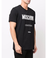 schwarzes und weißes bedrucktes T-Shirt mit einem Rundhalsausschnitt von Moschino