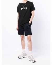 schwarzes und weißes bedrucktes T-Shirt mit einem Rundhalsausschnitt von BOSS