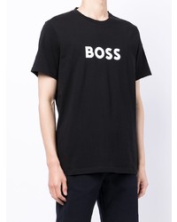 schwarzes und weißes bedrucktes T-Shirt mit einem Rundhalsausschnitt von BOSS