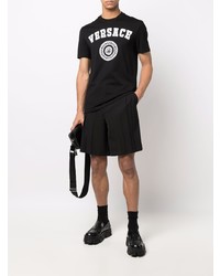 schwarzes und weißes bedrucktes T-Shirt mit einem Rundhalsausschnitt von Versace