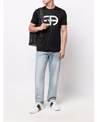 schwarzes und weißes bedrucktes T-Shirt mit einem Rundhalsausschnitt von Emporio Armani