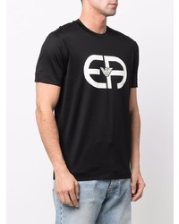 schwarzes und weißes bedrucktes T-Shirt mit einem Rundhalsausschnitt von Emporio Armani