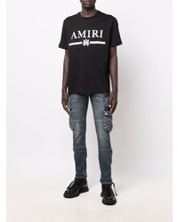 schwarzes und weißes bedrucktes T-Shirt mit einem Rundhalsausschnitt von Amiri