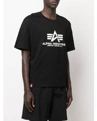 schwarzes und weißes bedrucktes T-Shirt mit einem Rundhalsausschnitt von Alpha Industries