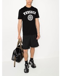 schwarzes und weißes bedrucktes T-Shirt mit einem Rundhalsausschnitt von Versace