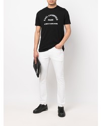 schwarzes und weißes bedrucktes T-Shirt mit einem Rundhalsausschnitt von Karl Lagerfeld