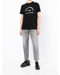 schwarzes und weißes bedrucktes T-Shirt mit einem Rundhalsausschnitt von Karl Lagerfeld