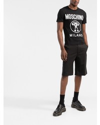 schwarzes und weißes bedrucktes T-Shirt mit einem Rundhalsausschnitt von Moschino