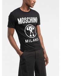 schwarzes und weißes bedrucktes T-Shirt mit einem Rundhalsausschnitt von Moschino