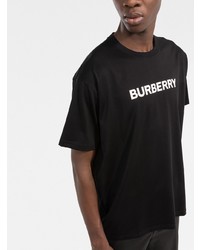 schwarzes und weißes bedrucktes T-Shirt mit einem Rundhalsausschnitt von Burberry