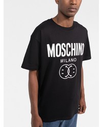 schwarzes und weißes bedrucktes T-Shirt mit einem Rundhalsausschnitt von Moschino