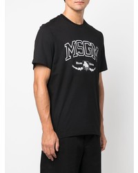 schwarzes und weißes bedrucktes T-Shirt mit einem Rundhalsausschnitt von MSGM