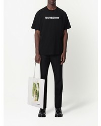 schwarzes und weißes bedrucktes T-Shirt mit einem Rundhalsausschnitt von Burberry