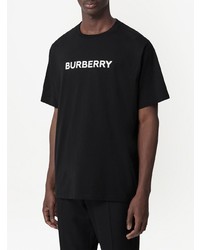 schwarzes und weißes bedrucktes T-Shirt mit einem Rundhalsausschnitt von Burberry