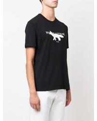 schwarzes und weißes bedrucktes T-Shirt mit einem Rundhalsausschnitt von MAISON KITSUNÉ