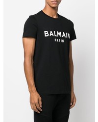 schwarzes und weißes bedrucktes T-Shirt mit einem Rundhalsausschnitt von Balmain