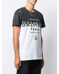 schwarzes und weißes bedrucktes T-Shirt mit einem Rundhalsausschnitt von Balmain