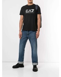 schwarzes und weißes bedrucktes T-Shirt mit einem Rundhalsausschnitt von Ea7 Emporio Armani