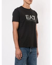 schwarzes und weißes bedrucktes T-Shirt mit einem Rundhalsausschnitt von Ea7 Emporio Armani