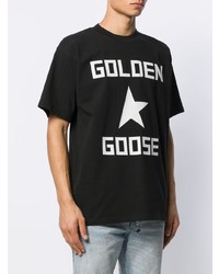 schwarzes und weißes bedrucktes T-Shirt mit einem Rundhalsausschnitt von Golden Goose