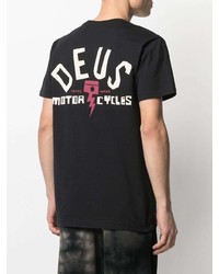 schwarzes und weißes bedrucktes T-Shirt mit einem Rundhalsausschnitt von Deus Ex Machina