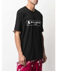 schwarzes und weißes bedrucktes T-Shirt mit einem Rundhalsausschnitt von Mastermind World