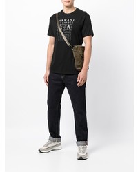 schwarzes und weißes bedrucktes T-Shirt mit einem Rundhalsausschnitt von Armani Exchange