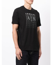 schwarzes und weißes bedrucktes T-Shirt mit einem Rundhalsausschnitt von Armani Exchange