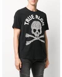 schwarzes und weißes bedrucktes T-Shirt mit einem Rundhalsausschnitt von True Religion