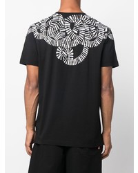 schwarzes und weißes bedrucktes T-Shirt mit einem Rundhalsausschnitt von Marcelo Burlon County of Milan