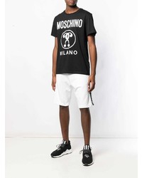 schwarzes und weißes bedrucktes T-Shirt mit einem Rundhalsausschnitt von Moschino