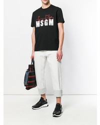 schwarzes und weißes bedrucktes T-Shirt mit einem Rundhalsausschnitt von MSGM