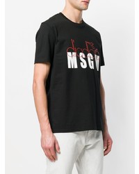 schwarzes und weißes bedrucktes T-Shirt mit einem Rundhalsausschnitt von MSGM