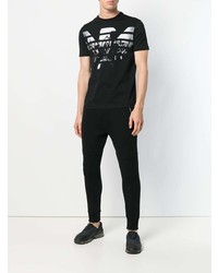 schwarzes und weißes bedrucktes T-Shirt mit einem Rundhalsausschnitt von Emporio Armani