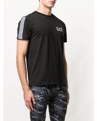 schwarzes und weißes bedrucktes T-Shirt mit einem Rundhalsausschnitt von Ea7 Emporio Armani