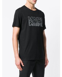 schwarzes und weißes bedrucktes T-Shirt mit einem Rundhalsausschnitt von Karl Lagerfeld