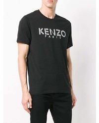 schwarzes und weißes bedrucktes T-Shirt mit einem Rundhalsausschnitt von Kenzo