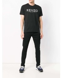 schwarzes und weißes bedrucktes T-Shirt mit einem Rundhalsausschnitt von Kenzo