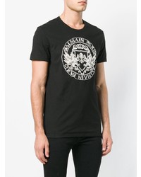 schwarzes und weißes bedrucktes T-Shirt mit einem Rundhalsausschnitt von Balmain