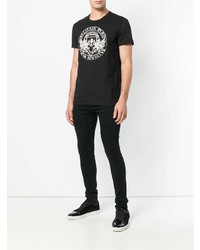 schwarzes und weißes bedrucktes T-Shirt mit einem Rundhalsausschnitt von Balmain