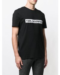 schwarzes und weißes bedrucktes T-Shirt mit einem Rundhalsausschnitt von Karl Lagerfeld