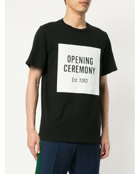 schwarzes und weißes bedrucktes T-Shirt mit einem Rundhalsausschnitt von Opening Ceremony