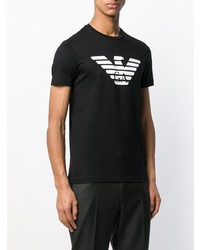 schwarzes und weißes bedrucktes T-Shirt mit einem Rundhalsausschnitt von Emporio Armani